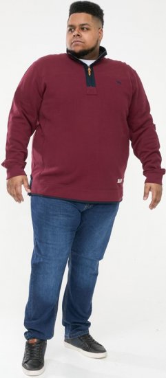 D555 HIRALDO Quarter Neck Pique Fleece Sweatshirt With Chest Embroidery Red - Sweaters & hoodies - Sweaters & Hoodies Grote Maten Heren