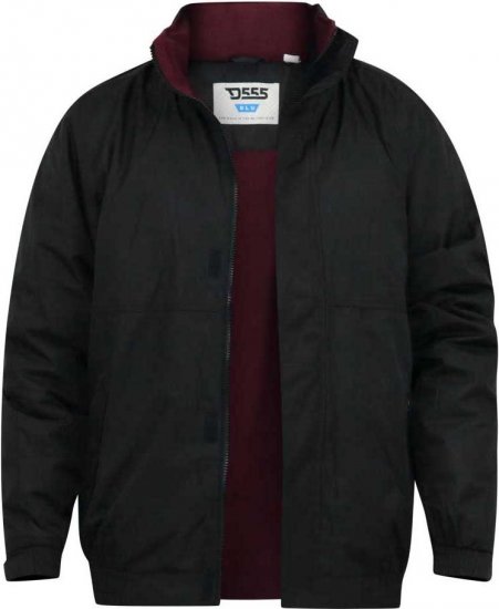 D555 Rudy Showerproof Fleece Lined Jacket With Packaway Hood - Black - Jassen - Grote Maten Herenjassen