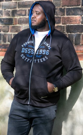 D555 LINGARD Full Zip Hoody With Original Chest Print Black - Sweaters & hoodies - Sweaters & Hoodies Grote Maten Heren