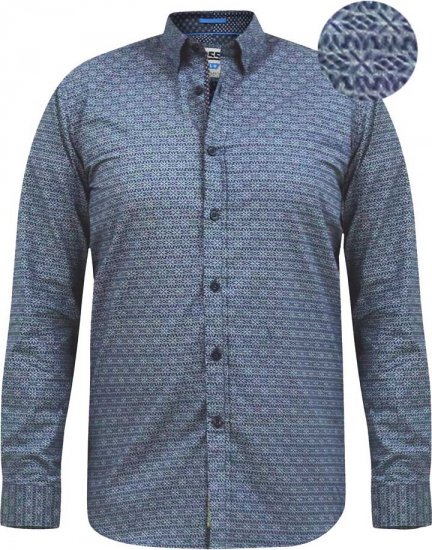 D555 MANGALA Geometric AOP Long Sleeve Shirt With Concealed Button Down Collar Navy - Overhemden - Overhemden Grote Maten Heren