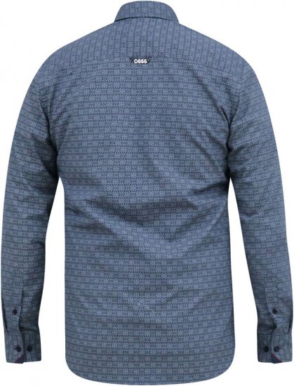 D555 MANGALA Geometric AOP Long Sleeve Shirt With Concealed Button Down Collar Navy - Overhemden - Overhemden Grote Maten Heren