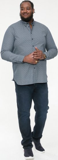 D555 MANGALA Geometric AOP Long Sleeve Shirt With Concealed Button Down Collar Navy - Overhemden - Overhemden Grote Maten Heren