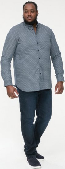 D555 MANGALA Geometric AOP Long Sleeve Shirt With Concealed Button Down Collar Navy - Overhemden - Overhemden Grote Maten Heren