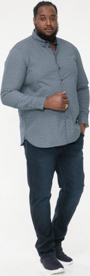 D555 MANGALA Geometric AOP Long Sleeve Shirt With Concealed Button Down Collar Navy - Overhemden - Overhemden Grote Maten Heren