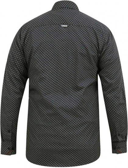 D555 KEATON Micro AOP Long Sleeve Shirt With Concealed Button Down Collar Grey - Overhemden - Overhemden Grote Maten Heren