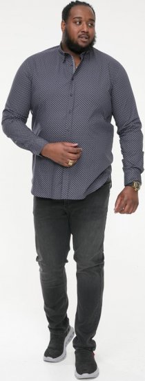 D555 KEATON Micro AOP Long Sleeve Shirt With Concealed Button Down Collar Grey - Overhemden - Overhemden Grote Maten Heren