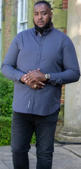 D555 KEATON Micro AOP Long Sleeve Shirt With Concealed Button Down Collar Grey - Overhemden - Overhemden Grote Maten Heren