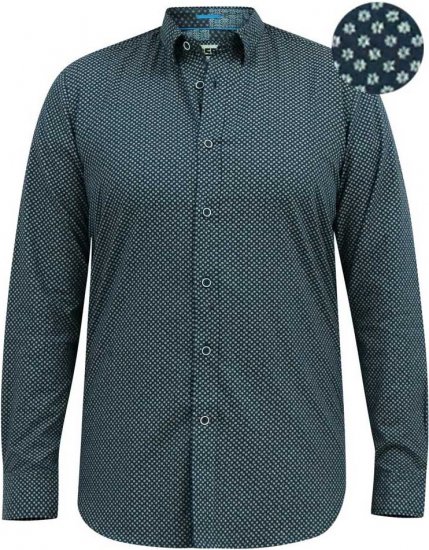 D555 MORGAN Micro AOP Long Sleeve Shirt With Concealed Button Down Collar Navy - Overhemden - Overhemden Grote Maten Heren