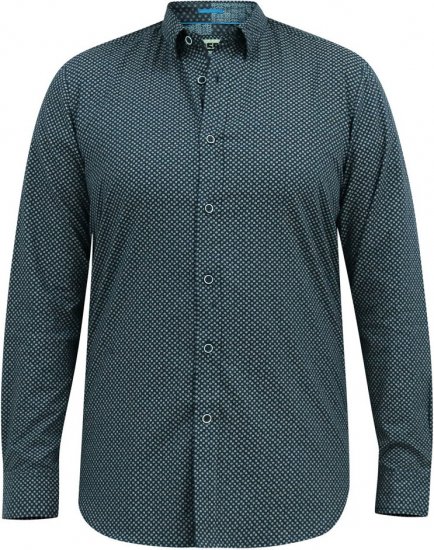 D555 MORGAN Micro AOP Long Sleeve Shirt With Concealed Button Down Collar Navy - Overhemden - Overhemden Grote Maten Heren