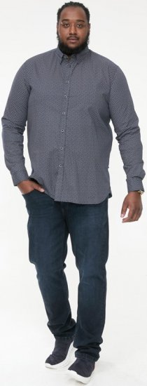 D555 MORGAN Micro AOP Long Sleeve Shirt With Concealed Button Down Collar Navy - Overhemden - Overhemden Grote Maten Heren