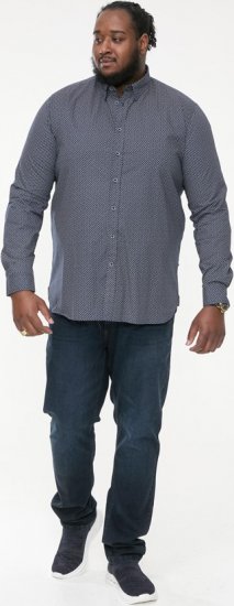 D555 MORGAN Micro AOP Long Sleeve Shirt With Concealed Button Down Collar Navy - Overhemden - Overhemden Grote Maten Heren