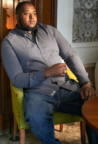 D555 MORGAN Micro AOP Long Sleeve Shirt With Concealed Button Down Collar Navy - Overhemden - Overhemden Grote Maten Heren