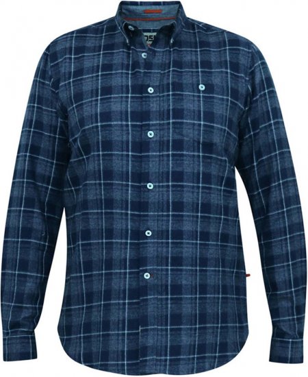 D555 SONNY Navy Check Long Sleeve Shirt With Chest Patch Pocket & Button Down Collar Navy Check - Overhemden - Overhemden Grote Maten Heren