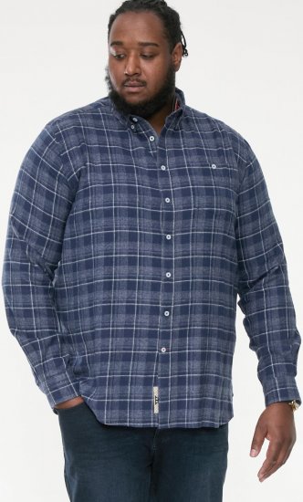 D555 SONNY Navy Check Long Sleeve Shirt With Chest Patch Pocket & Button Down Collar Navy Check - Overhemden - Overhemden Grote Maten Heren