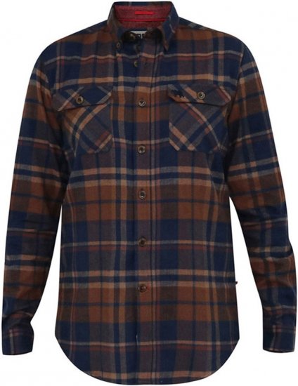 D555 SHERLOCK Check Overshirt With Two Patch Pockets & Button Down Collar Navy - Overhemden - Overhemden Grote Maten Heren