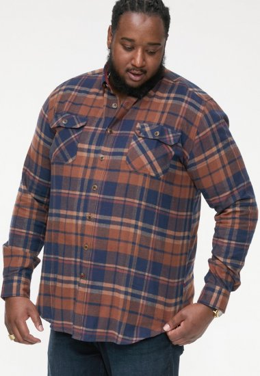 D555 SHERLOCK Check Overshirt With Two Patch Pockets & Button Down Collar Navy - Overhemden - Overhemden Grote Maten Heren