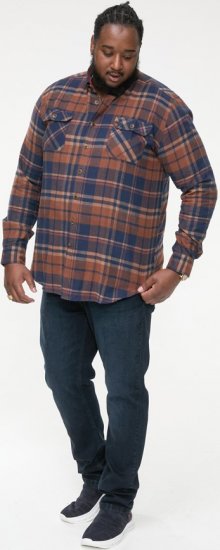 D555 SHERLOCK Check Overshirt With Two Patch Pockets & Button Down Collar Navy - Overhemden - Overhemden Grote Maten Heren