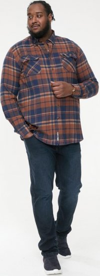 D555 SHERLOCK Check Overshirt With Two Patch Pockets & Button Down Collar Navy - Overhemden - Overhemden Grote Maten Heren