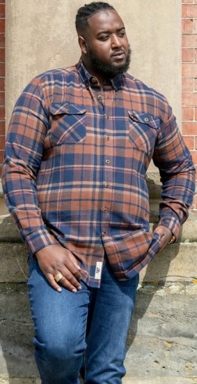 D555 SHERLOCK Check Overshirt With Two Patch Pockets & Button Down Collar Navy - Overhemden - Overhemden Grote Maten Heren