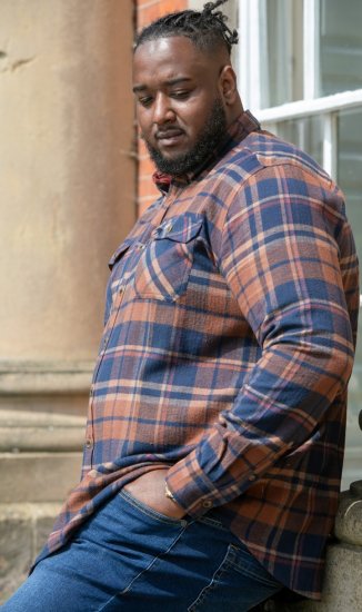 D555 SHERLOCK Check Overshirt With Two Patch Pockets & Button Down Collar Navy - Overhemden - Overhemden Grote Maten Heren