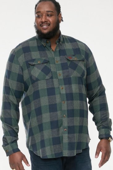D555 GARFIELD Check Overshirt With Two Patch Pockets & Button Down Collar Navy - Overhemden - Overhemden Grote Maten Heren