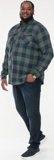 D555 GARFIELD Check Overshirt With Two Patch Pockets & Button Down Collar Navy - Overhemden - Overhemden Grote Maten Heren