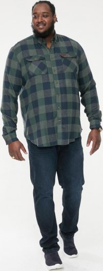 D555 GARFIELD Check Overshirt With Two Patch Pockets & Button Down Collar Navy - Overhemden - Overhemden Grote Maten Heren