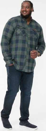 D555 GARFIELD Check Overshirt With Two Patch Pockets & Button Down Collar Navy - Overhemden - Overhemden Grote Maten Heren