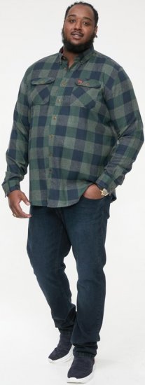 D555 GARFIELD Check Overshirt With Two Patch Pockets & Button Down Collar Navy - Overhemden - Overhemden Grote Maten Heren