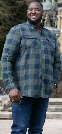 D555 GARFIELD Check Overshirt With Two Patch Pockets & Button Down Collar Navy - Overhemden - Overhemden Grote Maten Heren