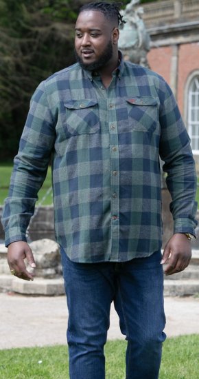 D555 GARFIELD Check Overshirt With Two Patch Pockets & Button Down Collar Navy - Overhemden - Overhemden Grote Maten Heren