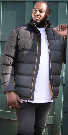 D555 CRISTIANO Puffer Jacket With Binding On Cuffs And Embroidery Badge On Sleeve Black - Jassen - Grote Maten Herenjassen