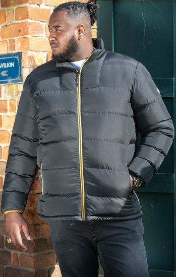 D555 CRISTIANO Puffer Jacket With Binding On Cuffs And Embroidery Badge On Sleeve Black - Jassen - Grote Maten Herenjassen