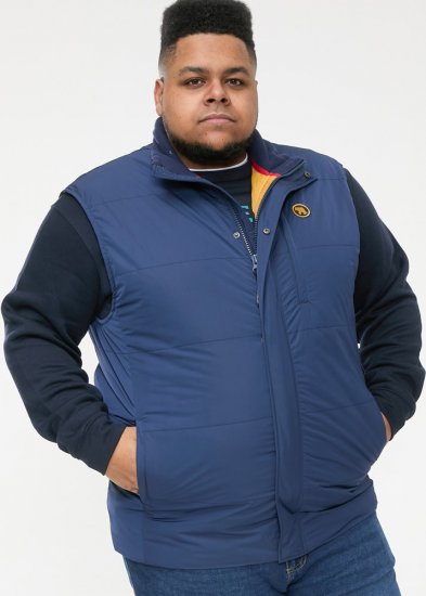 D555 FELIPE Zip Through Padded Gilet With Contrast Colour Lining And Rubber Badge Navy - Jassen - Grote Maten Herenjassen