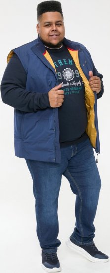 D555 FELIPE Zip Through Padded Gilet With Contrast Colour Lining And Rubber Badge Navy - Jassen - Grote Maten Herenjassen