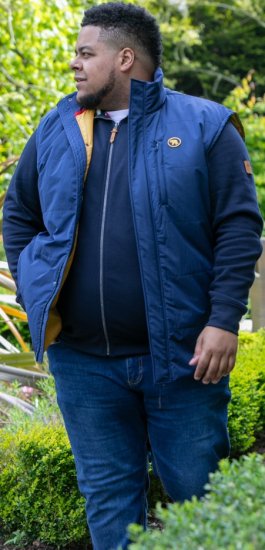 D555 FELIPE Zip Through Padded Gilet With Contrast Colour Lining And Rubber Badge Navy - Jassen - Grote Maten Herenjassen
