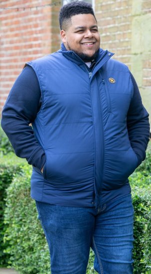 D555 FELIPE Zip Through Padded Gilet With Contrast Colour Lining And Rubber Badge Navy - Jassen - Grote Maten Herenjassen
