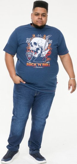 D555 NEAL Skull With Flames Printed Crew Neck T-Shirt Navy/Blue Twist - T-shirts - Grote Maten T-shirts Heren