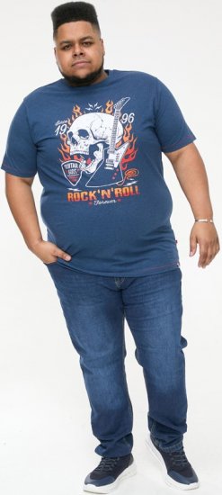 D555 NEAL Skull With Flames Printed Crew Neck T-Shirt Navy/Blue Twist - T-shirts - Grote Maten T-shirts Heren