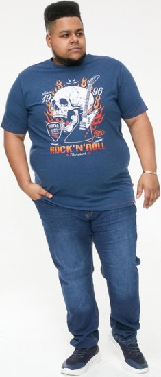 D555 NEAL Skull With Flames Printed Crew Neck T-Shirt Navy/Blue Twist - T-shirts - Grote Maten T-shirts Heren