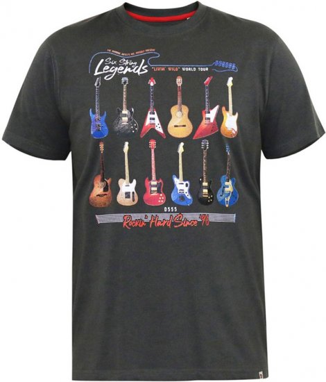 D555 JAIDEN Legends Guitar Printed Crew Neck T-Shirt Khaki - T-shirts - Grote Maten T-shirts Heren