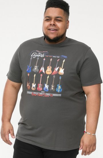 D555 JAIDEN Legends Guitar Printed Crew Neck T-Shirt Khaki - T-shirts - Grote Maten T-shirts Heren