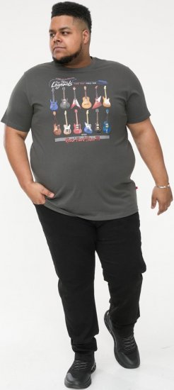 D555 JAIDEN Legends Guitar Printed Crew Neck T-Shirt Khaki - T-shirts - Grote Maten T-shirts Heren