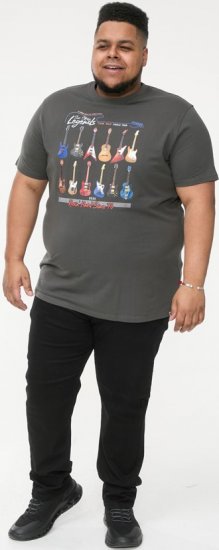 D555 JAIDEN Legends Guitar Printed Crew Neck T-Shirt Khaki - T-shirts - Grote Maten T-shirts Heren