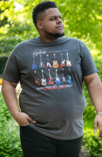 D555 JAIDEN Legends Guitar Printed Crew Neck T-Shirt Khaki - T-shirts - Grote Maten T-shirts Heren