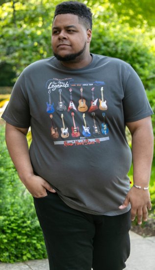 D555 JAIDEN Legends Guitar Printed Crew Neck T-Shirt Khaki - T-shirts - Grote Maten T-shirts Heren