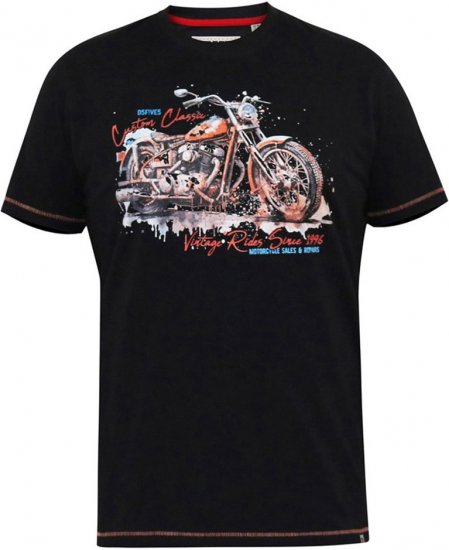 D555 LORNE Motor Bike Splatter Printed Crew Neck T-Shirt Washed Black - T-shirts - Grote Maten T-shirts Heren