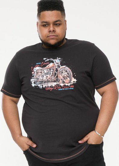 D555 LORNE Motor Bike Splatter Printed Crew Neck T-Shirt Washed Black - T-shirts - Grote Maten T-shirts Heren