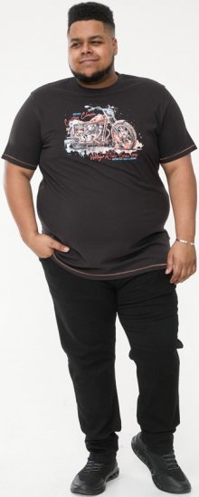 D555 LORNE Motor Bike Splatter Printed Crew Neck T-Shirt Washed Black - T-shirts - Grote Maten T-shirts Heren