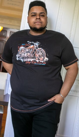 D555 LORNE Motor Bike Splatter Printed Crew Neck T-Shirt Washed Black - T-shirts - Grote Maten T-shirts Heren